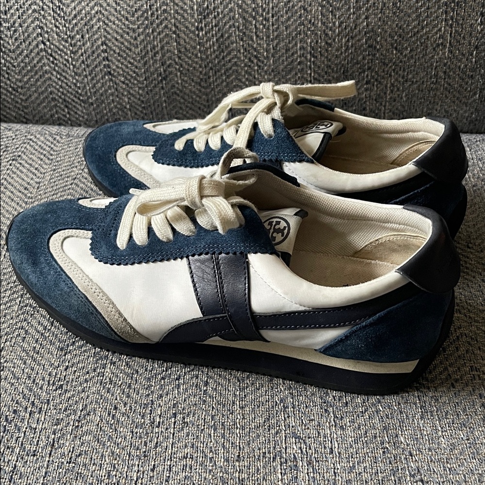 Tory Burch Navy and White Suede-Trim Sneakers - Picture 8 of 16